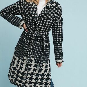 Anthropologie Black and White Houndstooth Coat